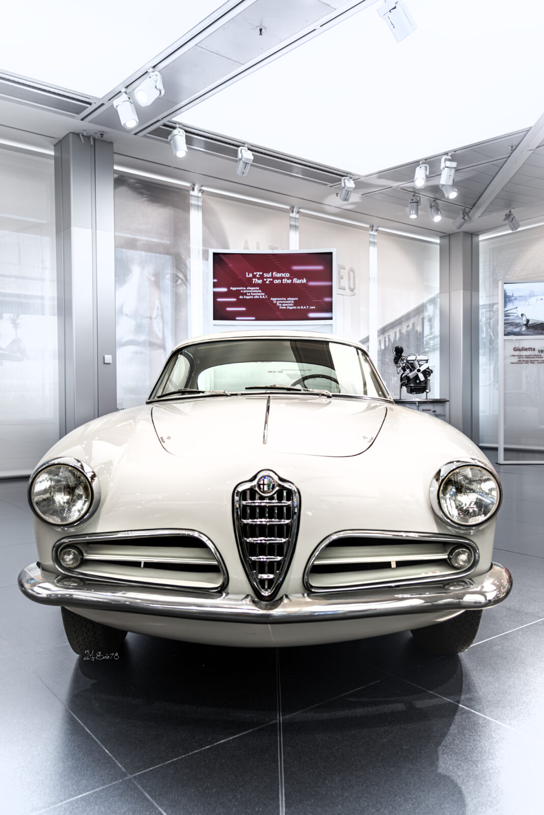 Alfa Romeo 1900 Super Sprint 1954 carrozzata Touring, vista frontale, Museo Storico Alfa Romeo